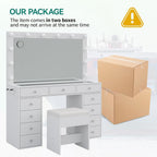 Vanity Desk & Power Outl, Makeup Vanity with Mirror and 12 LED Lights, Makeup Table with 11 Drawers, Vanity Table with Chair,Set 3 Lighting Modes Brightness Adjustable-(White)