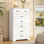 DICTAC White Dresser for Bedroom with 7 Drawers, 55.7" Tall Dressers Chest of Drawers, Modern Large Wood Storage Dresser Organizer with Metal Handle, Vertical Dressers for Bedroom Living Room Nursery