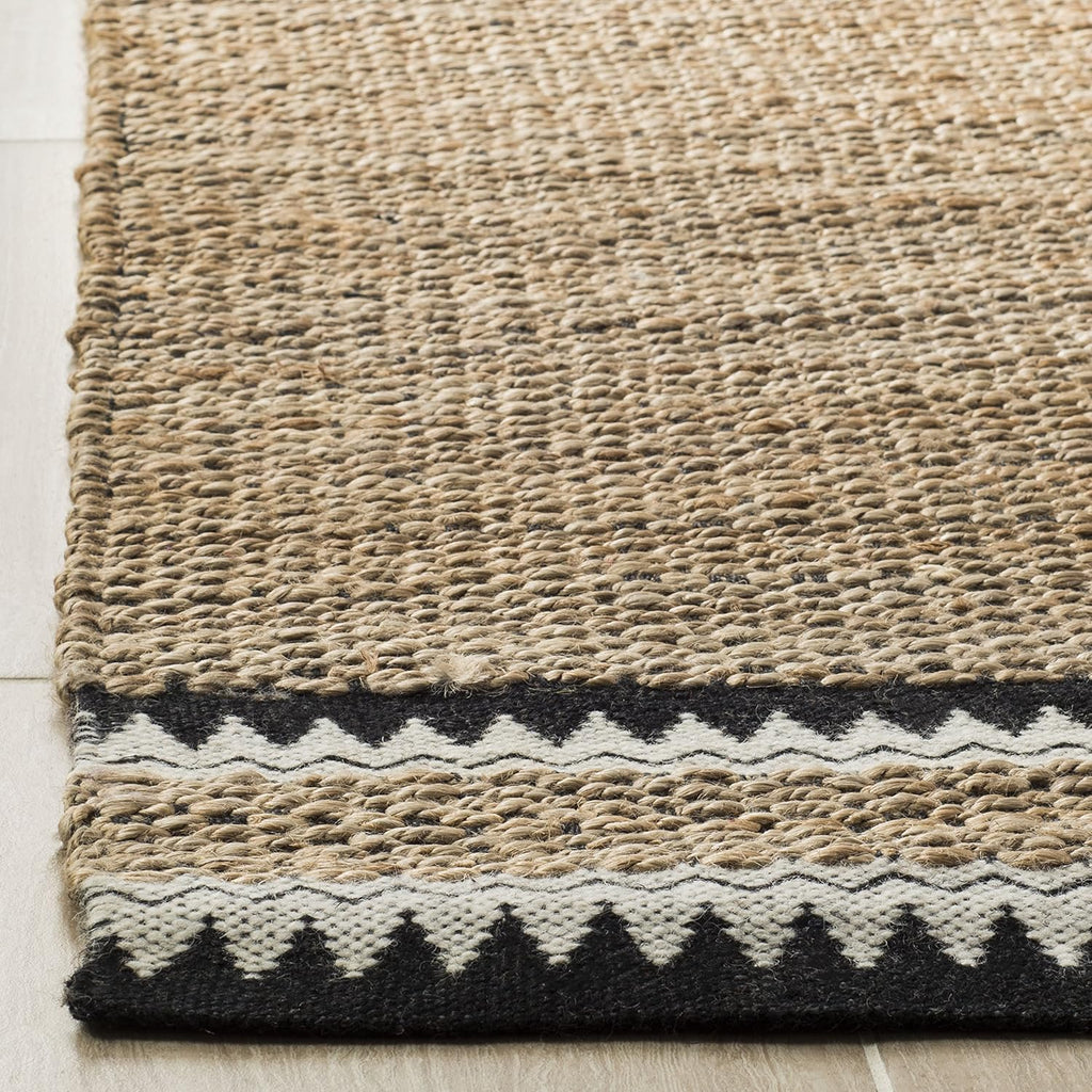 SAFAVIEH Natural Fiber Collection Area Rug - 9' x 12', Natural & Black, Handmade Farmhouse Boho Coastal Rustic Jute, Ideal for High Traffic Areas in Living Room, Bedroom (NF874B)