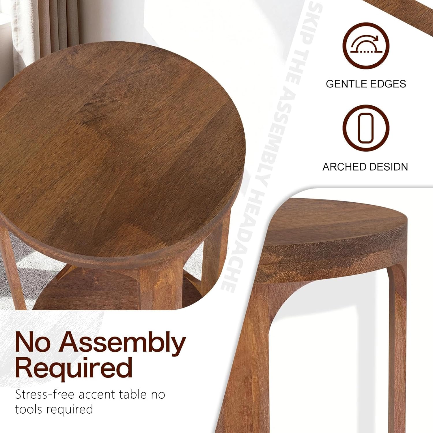 Wooden Drink Table, Pedestal Round End Table, Walnut Brown Nightstand Accent Tables, Small Side Tables for Living Room Plant Stand, Bedroom, 12" x 24"