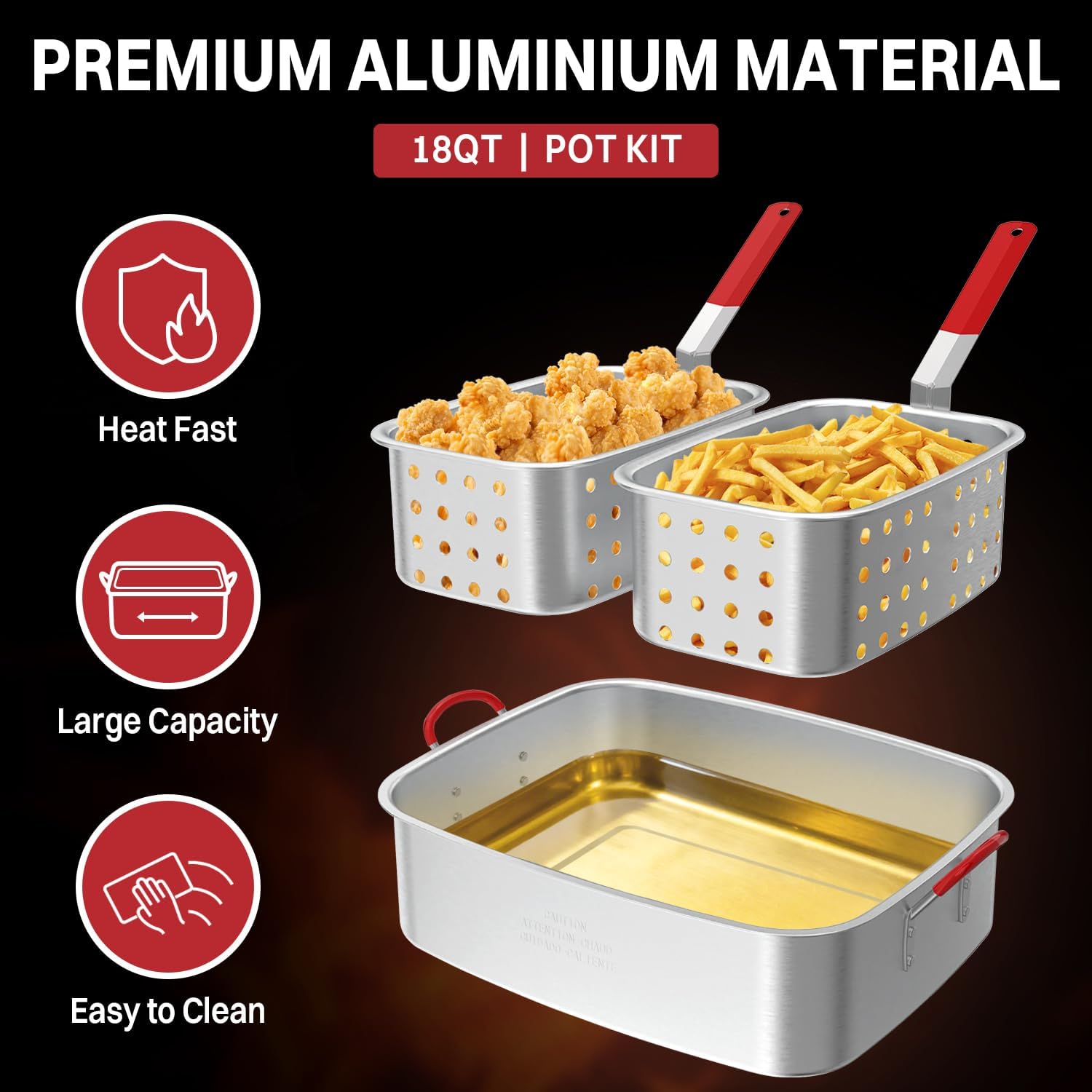 18QT Outdoor Propane Fish Fryer | 50,000 BTU Propane Deep Fryer | Includes 2 Baskets | Lid | Cover | 9" Fryer Tong & 6" Thermometer | Perfect for Cooking Fish, Chicken Wings, and Fries