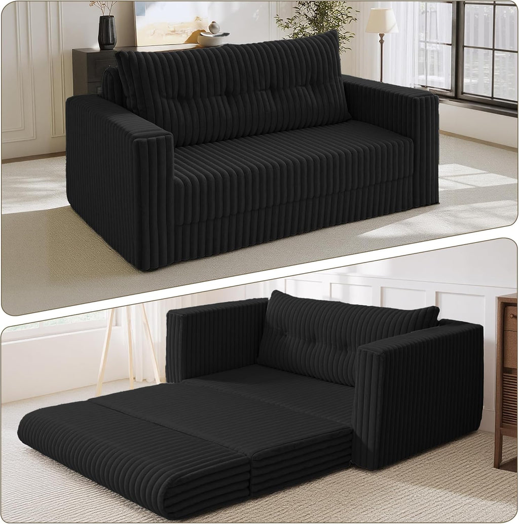 HABUTWAY Folding Sofa Bed, 2 in 1 Convertible Sleeper Chair with Pillow, Portable Fold Out Chair Bed with Armrest, Comfy Floor Couch, Lazy Sofa for Living Room Bedroom Dorm Home Office, Black