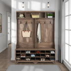 Prepac Gray Hall Tree, Shoe Cabinet, Storage Cabinet with 24 Shoe Cubbies and 6 Double Coat Hooks 15.5" D x 60" W x 77" H