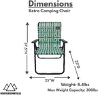 MOUNTAIN SUMMIT GEAR Retro Webbed Camping Chair - Lightweight, Foldable, Durable Steel Frame, 300lb Capacity, Vintage Stripes by Caddis Sports (1, Sage Green)