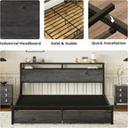 LIKIMIO California King Bed Frame with Storage Headboard, Platform Bed with Drawers and Charging Station, No Box Spring Needed, Easy Assembly, Charcoal Grey