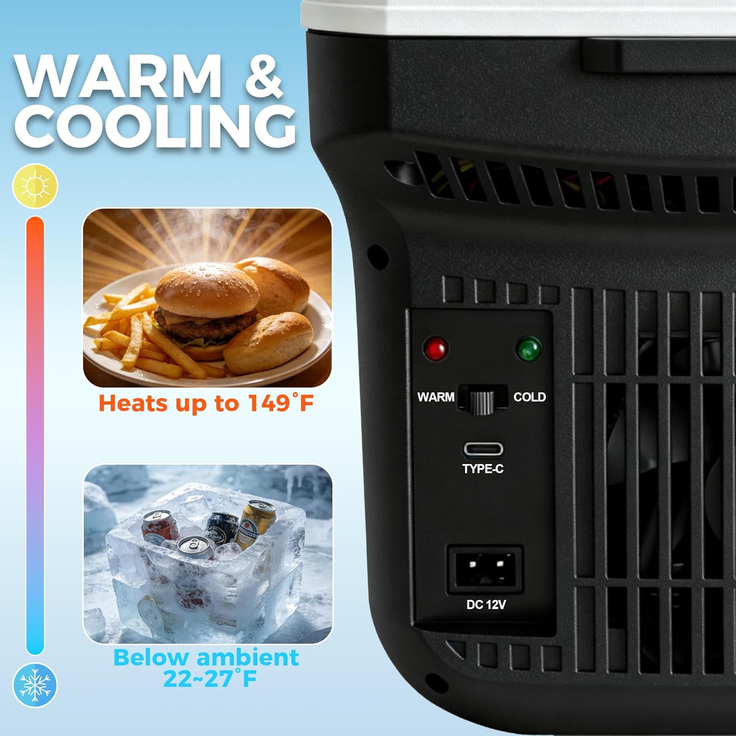Iceblue Electric Cooler with Type-C, 8 Liter /11 Cans Mini Fridge with Belt, 9V Type-C Thermoelectric Dual-use Car Refrigerator, Car Fridge for Car, Dorm, Travel, Picnic, Gift (Black)