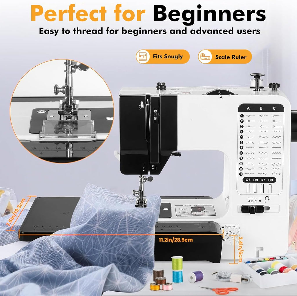 12 Stitches Mini Electric Sewing Machine with Sewing Table and 113 Pcs Sewing Kit Portable Sewing Machine with Dual Speed for Beginners
