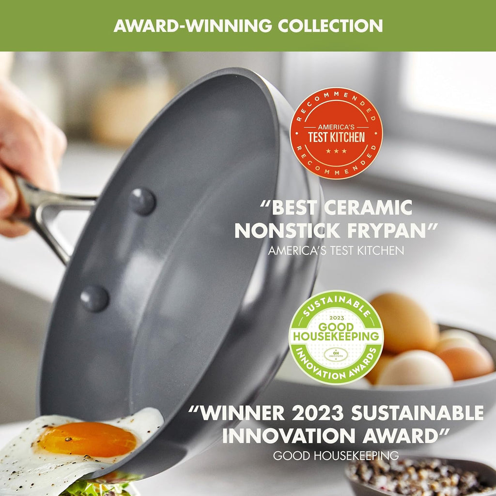 GreenPan Valencia Pro Ceramic Nonstick 16 Piece Cookware Set, Hard Anodized PFAS-Free Pots & Pans, Induction Ready, Compatible on All Cooktops, Dishwasher Safe, Oven Safe to 600F, Gray