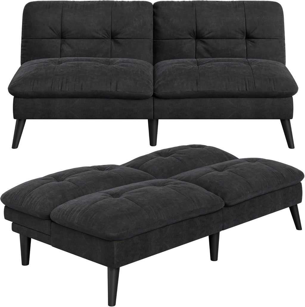 Vongrasig Futon Sofa Bed Velvet Futon Couch with Adjustable Backrest, Small Convertible Folding Sleeper Sofa Bed, Modern Loveseat for Living Room, Bedroom and Small Space, Black