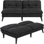 Vongrasig Futon Sofa Bed Velvet Futon Couch with Adjustable Backrest, Small Convertible Folding Sleeper Sofa Bed, Modern Loveseat for Living Room, Bedroom and Small Space, Black