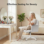 HUANUO Vanity Chair with 6-Position Adjustable Armrests, Criss Cross Chair with Wide Cushion, Soft Corduroy Fabric, 90°-105° Recline, Pet-Friendly, Perfect for Makeup Bedroom, Home Office, White