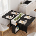 Garvee Folding Dining Table with Storage, Folding Kitchen Table with 6 Wheels, Drawer & Shelves, Compact Dining Table for Small Spaces