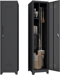 Metal Garage Storage Cabinet,Broom Closet Storage Cabinet,Utility Closet Cabinet for Garage,Office,Gym,Black