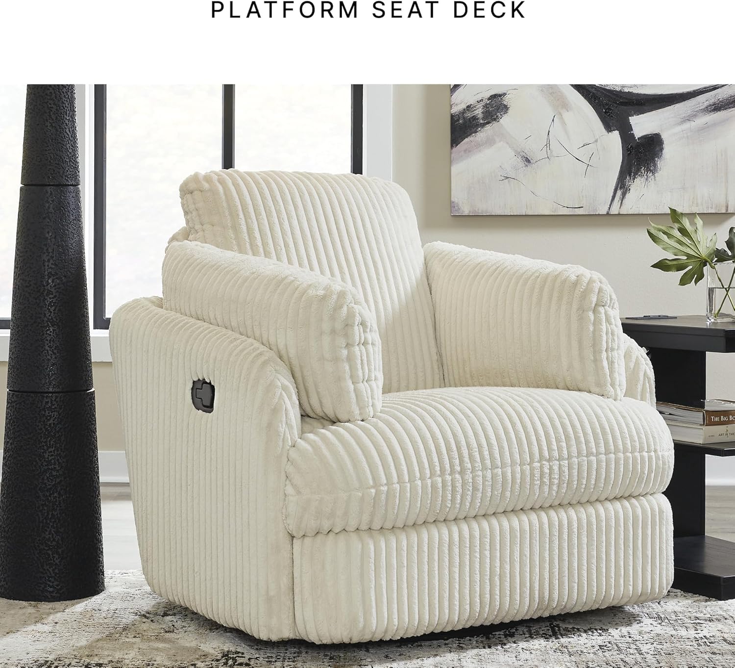 Signature Design by Ashley Tie-Breaker Casual Swivel Glider Recliner with Hidden Storage, White