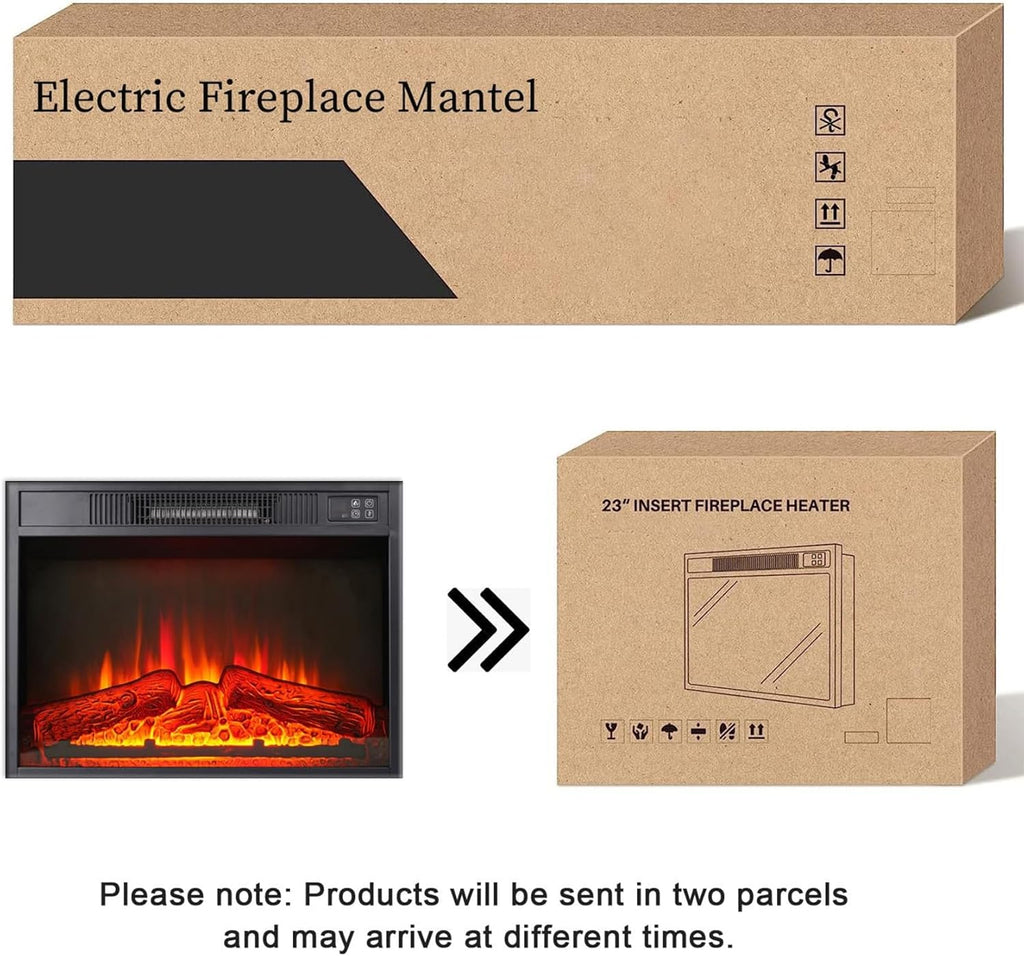 72" LED Lights Electric Fireplace with Mantel, Fireplace TV Stand for TVs Up to 80",Modern Entertainment Center with Storage, Delicate Three-Dimensional Molding with Remote Control for Living Room