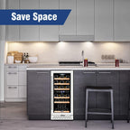 Tylza Mini Fridge 15 Inch Wine Cooler Under Counter, 30 Bottles Dual Zone Wine Fridge with Safty Lock, Wine Refrigerator Freestanding, Built-in Wine Cellars
