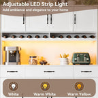 72" Tall Kitchen Pantry Cabinet with Charging Station 55" Wide Kitchen Hutch Cabinet with LED Light and Countertop Large Kitchen Pantry Storage Cabinet With Adjustable Shelves and Wine Rack