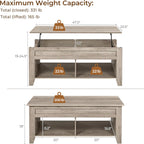 Yaheetech Lift Top Coffee Table with Hidden Storage Compartment & Lower Shelf, Lift Tabletop Farmhouse Table for Living Room Office Reception, 47.5in L, Gray