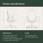Branch Ergonomic Chair - A Versatile Desk Chair with Adjustable Lumbar Support, Breathable Mesh Backrest, and Smooth Wheels - Experience Optimal Comfort and Support - Sand - White