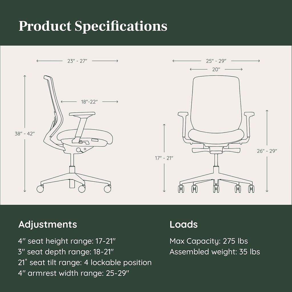 Branch Ergonomic Chair - A Versatile Desk Chair with Adjustable Lumbar Support, Breathable Mesh Backrest, and Smooth Wheels - Experience Optimal Comfort and Support - Pebble - White