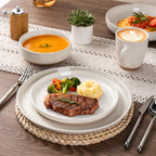 AmorArc Ceramic Dinnerware Sets with Pasta Bowls for 6, Handpainted Plates and Bowls Set with Rustic Terracotta Underside, Scratch Resistant Dishes Set, Dishwasher & Microwave Safe, 24 Pcs