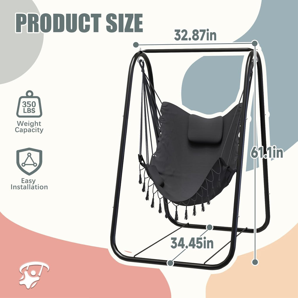 G TALECO GEAR Hammock Chair with Stand,Heavy-Duty and Rustproof Hanging Chair with Stand,Hammock Swing Chair Stand,for Indoor Outdoor Patio Yard Garden Porch (Grey)