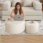 BSHOMGI Round Coffee Table Set of 2, Movable Ottoman for Corduroy Cloud Sectional Couches Circle Foam Round Side Table for Living Room, Entryway Set, 32"+17" Footrest No Assembly (Beige, 32"+17")