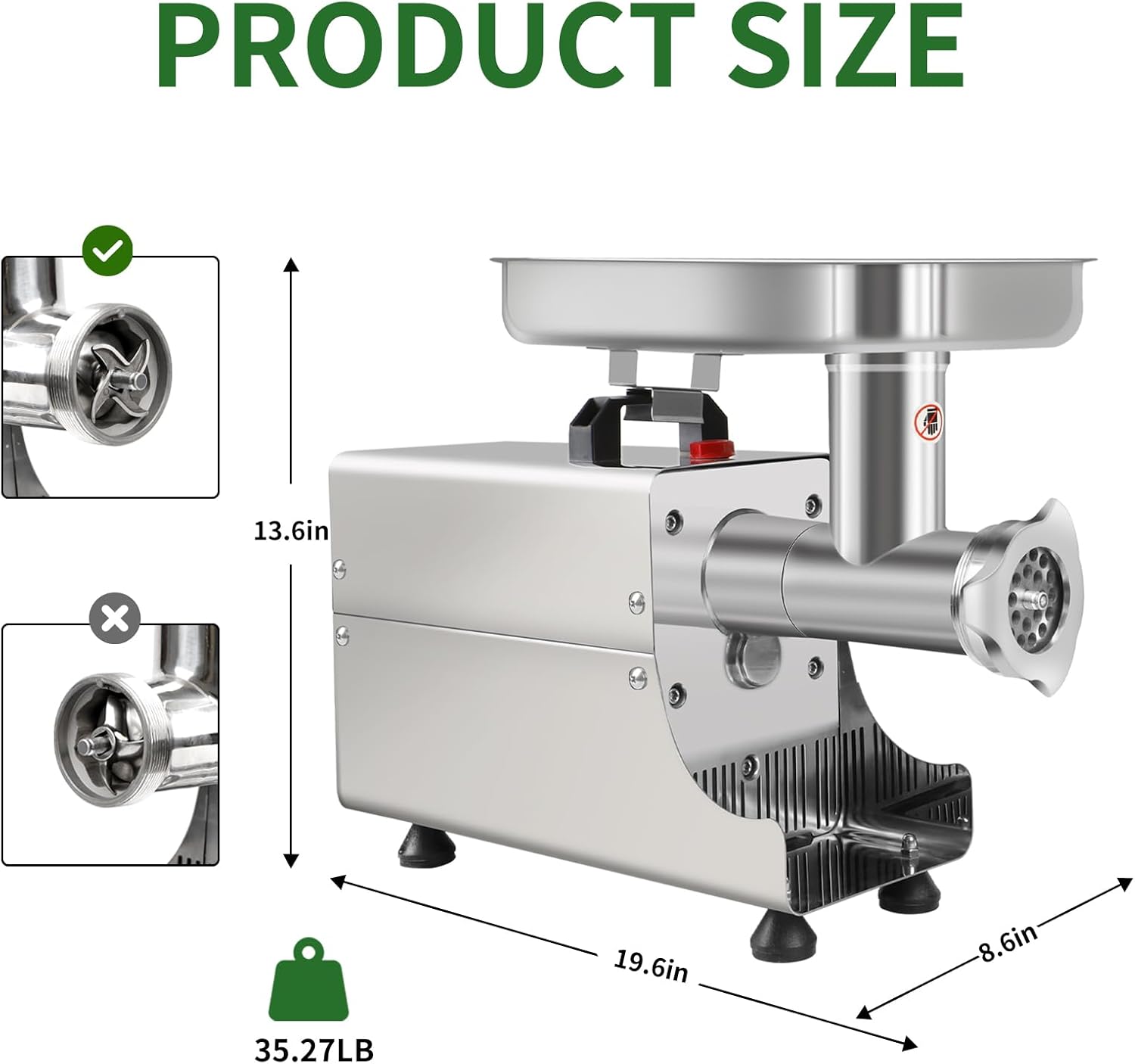 Meat Grinder Heavy Duty Electric,Commercial Meat Grinder #8 for Home Use Deer Processing Best Stainless Steel 2800W Max with 3 Grinding Plates 3 Sausage Stuffer Tubes 1 Pusher 2 Blades