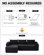 Cloud Couch Sectional, Modular L Shaped Boneless Sofa, Modern Corduroy Sectional Couch Comfy Deep Seat Cloud Sofa for Living Room, Bedroom, No Assembly (Black, Left Facing Chaise)