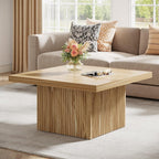 Tribesigns Square Coffee Table, 31.5-Inch Fluted Coffee Table, Mid-Century Modern Living Room Table, Large Cocktail Table for Living Room, Easy Assembly, Oak