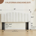 King Size Headboard Only, Upgraded One-Piece Bed Headboards Adjustable Height&Width Upholstered California King Headboard, Modern Vertical Channel Design Lush Velvet Head Board, White