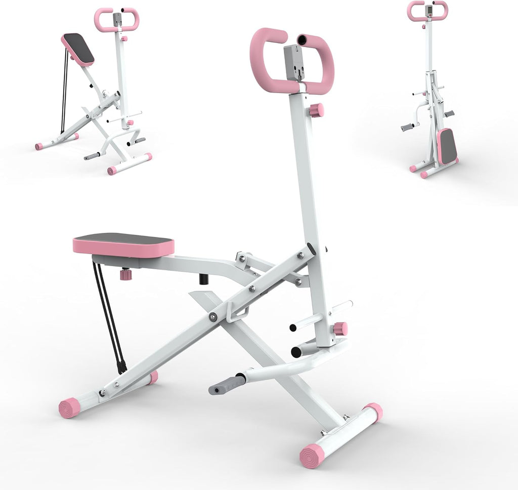 Squat Machine for Home Gym, Foldable Glute Trainer with Resistance Bands, Hip Thrust, Butt and Thigh Workout, Pink