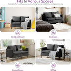 TYBOATLE Linen Fabric Modern Small Loveseat Sofa Couch for Living Room, 51" W Little Upholstered 2-Seater Mini Love Seats w/Iron Legs for Small Space, Apartment, Bedroom, Dorm, Office (Dark Grey)