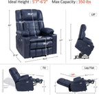 MCombo Dual Motor Large Power Lift Recliner Chair for Elderly, Lay Flat Lift Chair with Heat and Massage, Big Lift Recliner for Tall People, Faux Leather 7896 (Blue, Large)