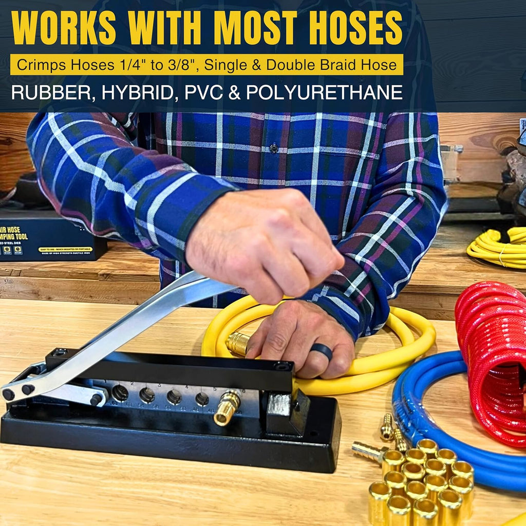 Pure Ponta Heavy Duty Ferrule Crimping Tool Air Hose Repair Kit for 3/8, 5/16, 1/4 inch ID Hoses, Crimper w/ 5 Hardened Steel Dies & 15 Ferrules Fittings, Torch & Compressor Crimpers