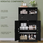Iwell Storage Cabinet with Doors & Shelves, Kitchen Pantry Cabinet, Bathroom Cabinets for Living Room, Kitchen, Laundry, Black