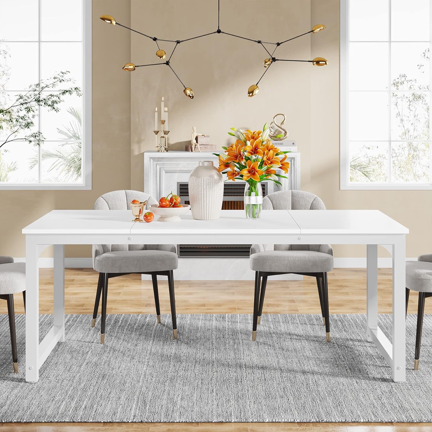 LITTLE TREE 70.9 Inch Large Dining Table Rectangular Kitchen Furniture for 6 to 8 People, White