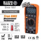 Klein Tools MM720 Digital Multimeter, Auto-Ranging TRMS, Low Impedance (LoZ), 1000V AC/DC Voltage, 10A AC/DC Current, 60 MOhms Resistance