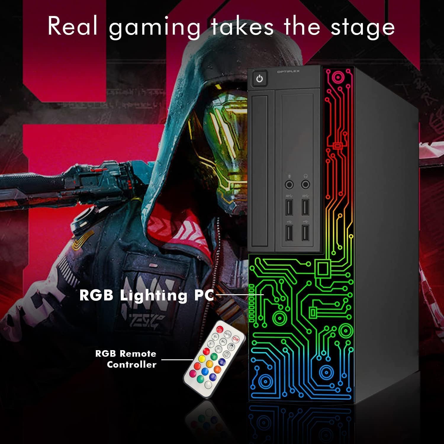 Dell RGB Gaming Desktop Computer PC  Intel Core i5  GeForce GT 1030 2GB GDDR5  16GB RAM  512GB SSD  24 Inch HDMI Monitor  RGB Keyboard Mouse and Headset  WiFi  Windows 11 Pro (Renewed)