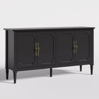 Console Table, 58'' Mid Century Modern Pantry Cabinet, Wood Buffet Sideboard, Media Credenza with 4 Doors, Accent Storage for Entryway, Living Room, Bedroom, Dining Room (Black)