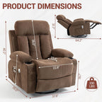 360° Swivel Rocking Chair, Rocker Recliner Chair with Vibration Massage and Heat, Ergonomic Lounge Chairs with Rocking Function and Side Pocket, Cup Holders, Brown