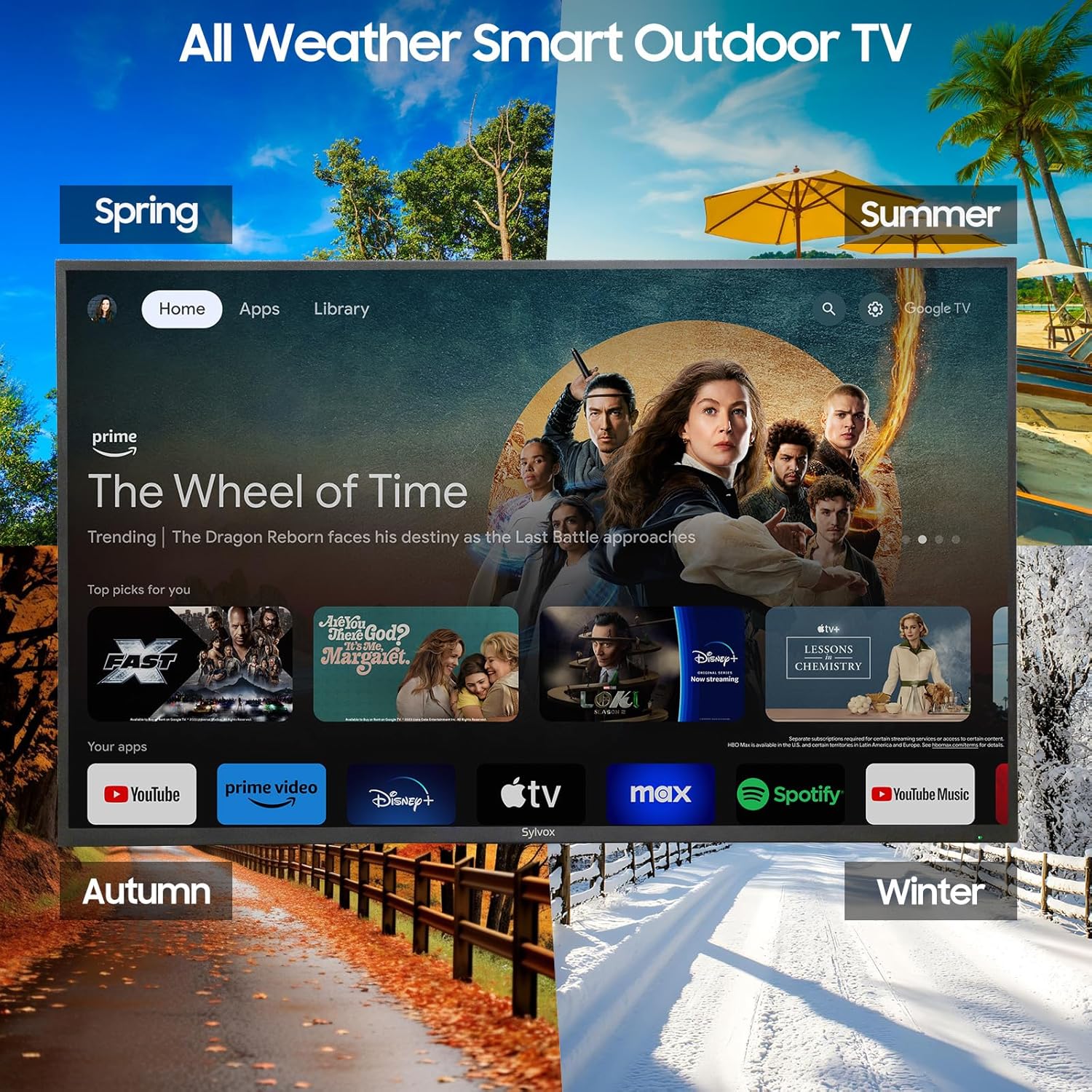 SYLVOX 50 Inch Outdoor Smart Television Weatherproof Google TV  4K 700NIT High Brightness Temperature Resistant IP55 Waterproof TVs  Anti-Scratch  Suitable for Partial Sun (Patio Series)