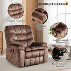 Large Power Lift Recliner with Massage and Heat for Elderly, Heavy Duty & Safety Motion Reclining Mechanism, Ergonomic Electric Wider Chair with USB Port, 2 Hidden Cup Holders (1, Brown)