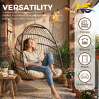 Nicesoul Outdoor Hanging Egg Chair Without Stand, Patio Wicker Swing Egg Basket Chairs with Padded Cushions, 350 Lbs Ceiling Tree Swinging Egg-Shaped Chair No Stand for Indoor Bedroom Porch, Brown