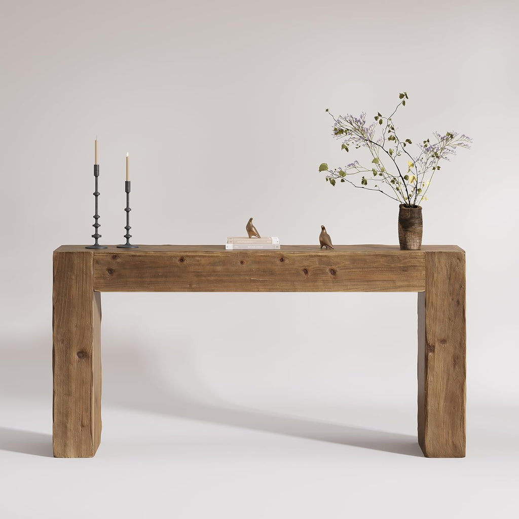 Solid Wood Console Table, 63-Inch Farmhouse Sofa Table Behind Couch for Entryway, Living Room, Foyer, Easy Assembly (Rustic Brown)
