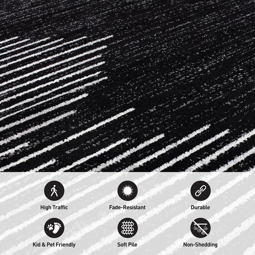 Rugshop Bohemian Stripe Stain Resistant High Traffic Living Room Kitchen Bedroom Dining Home Office Area Rug 12' x 15' Black