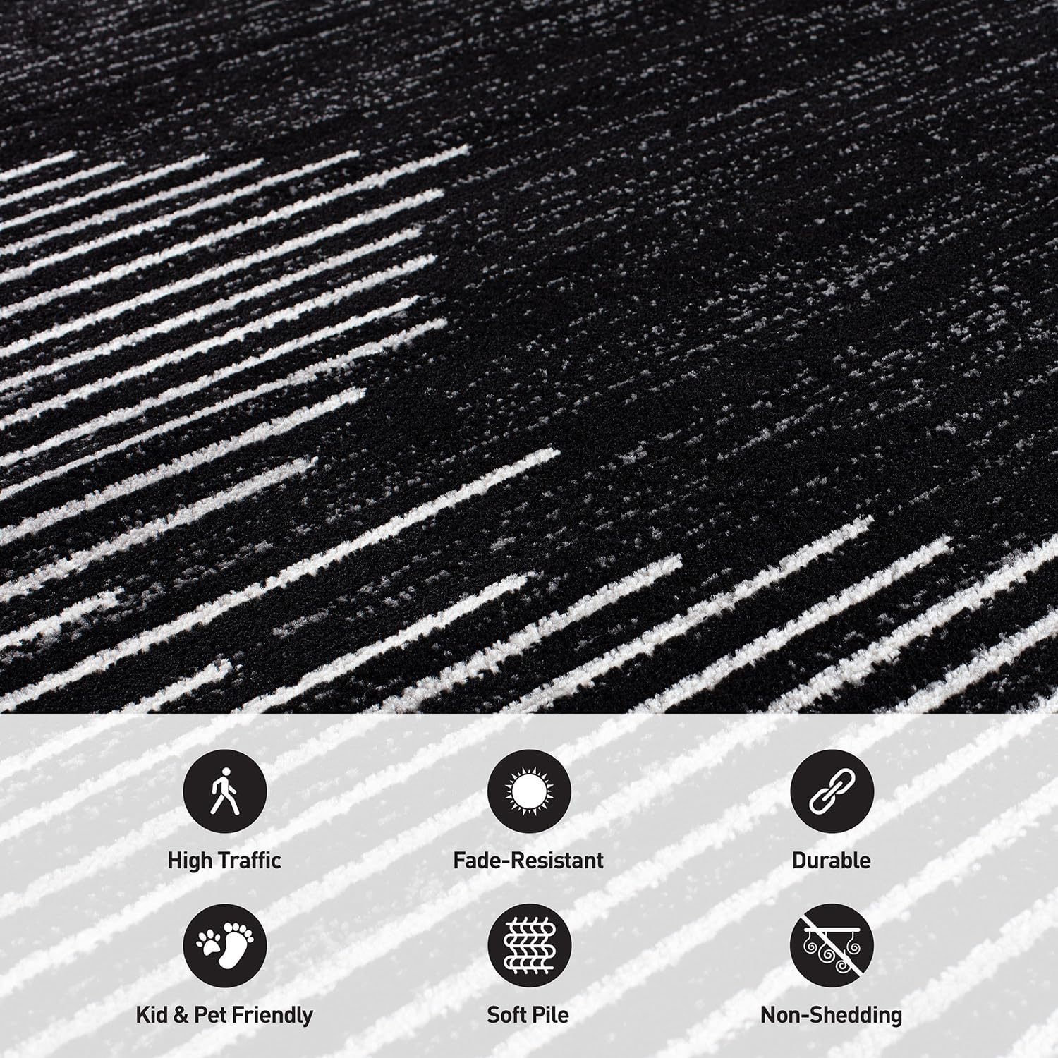 Rugshop Bohemian Stripe Stain Resistant High Traffic Living Room Kitchen Bedroom Dining Home Office Area Rug 12' x 15' Black