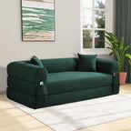4-in-1 Folding Convertible Sofa Bed, 80 Inch Corduroy Upholstered Boneless Couch, Loveseat Sleeper with Pull Out Bed, Floor Sofa Modular Futon Teddy Sofa for Living Room Bedroom Lounge, Deep Green