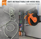 Giraffe Tools Retractable Air Hose Reel, 3/8" Hybrid Hose, Air Compressor Heavy Duty Steel Reel Auto Rewind 300PSI, Wall Mount with Swivel Bracket, 50ft