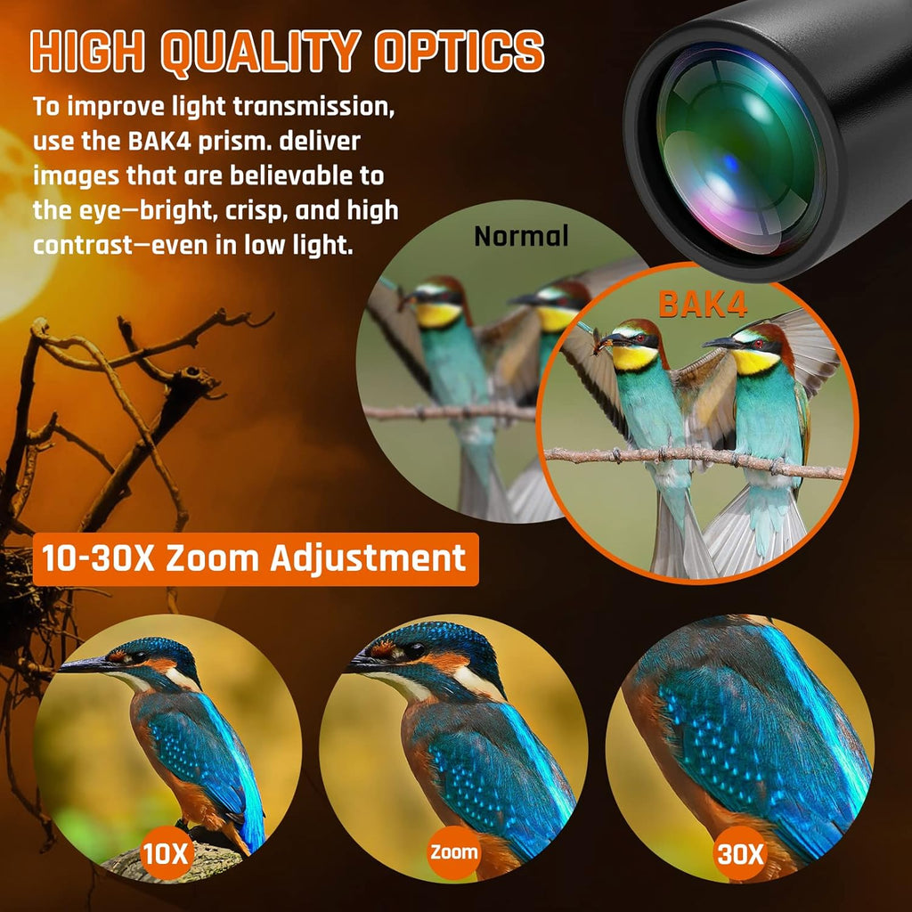 10-30x50 Zoom Binoculars for Adults  High Powered Military Binoculars for Bird Watching Traveling Hunting Concerts with Large View BAK4 FMC Lens Clear Low Light Vision at Night